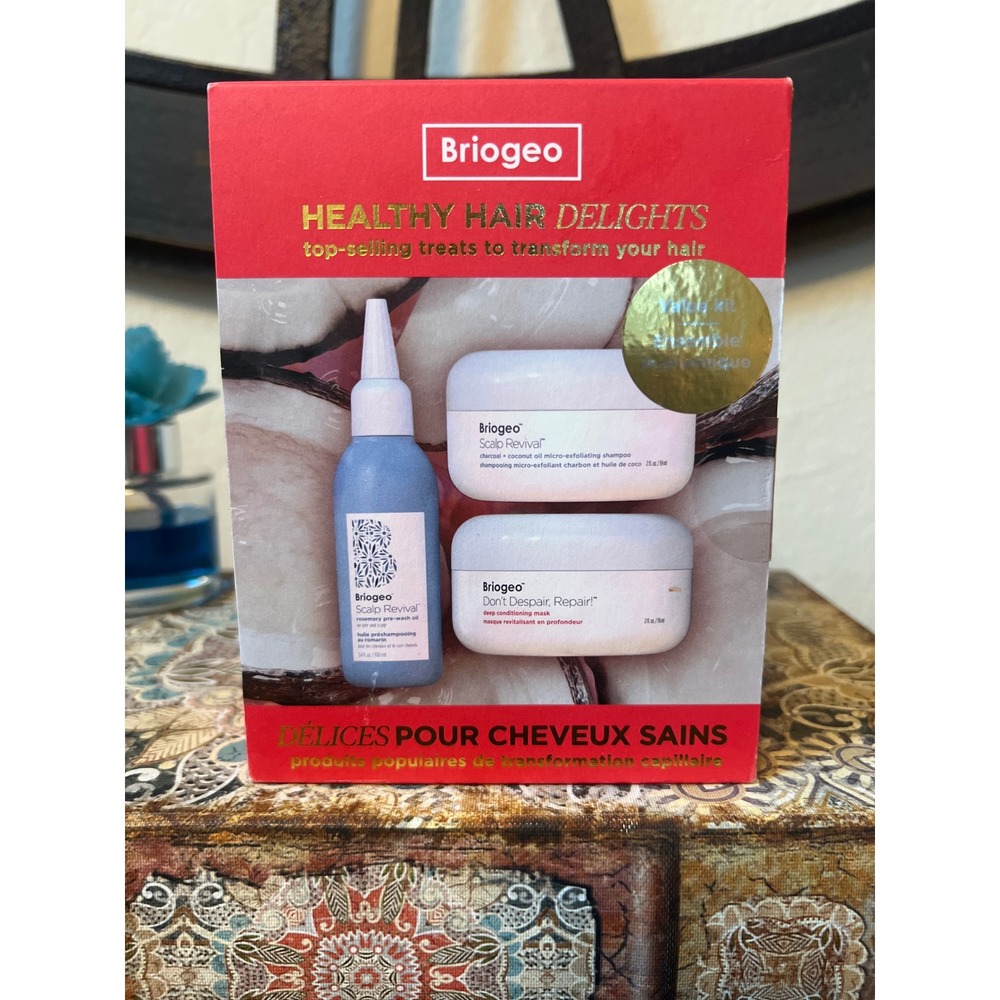 Briogeo Healthy Hair Delights Set Scalp Revival Pre-Wash Oil Shampoo Mask NEW
